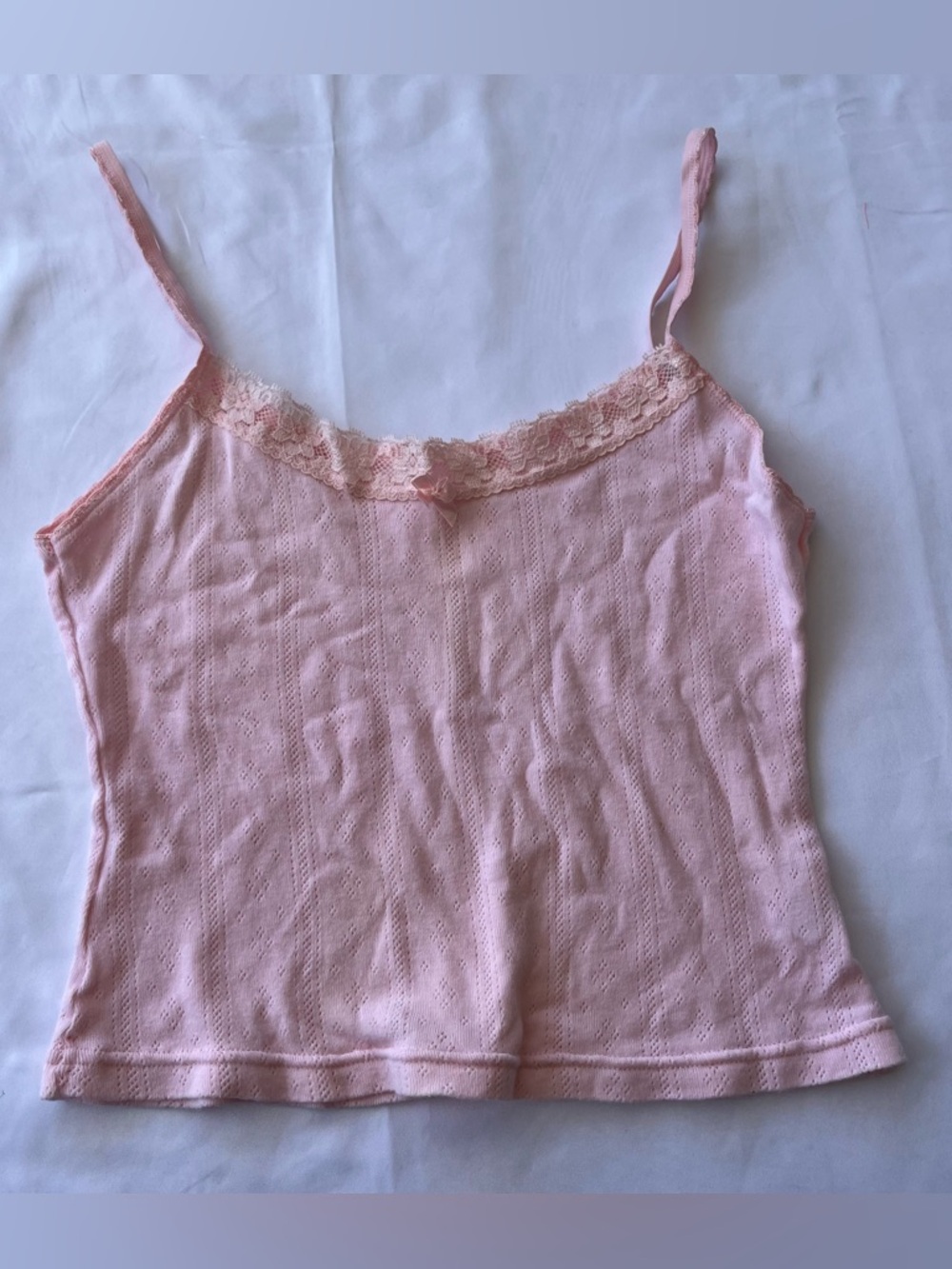 Vintage Y2K Lace‎ Trim Cami Top Size S Pink Preppy 90S Fitted